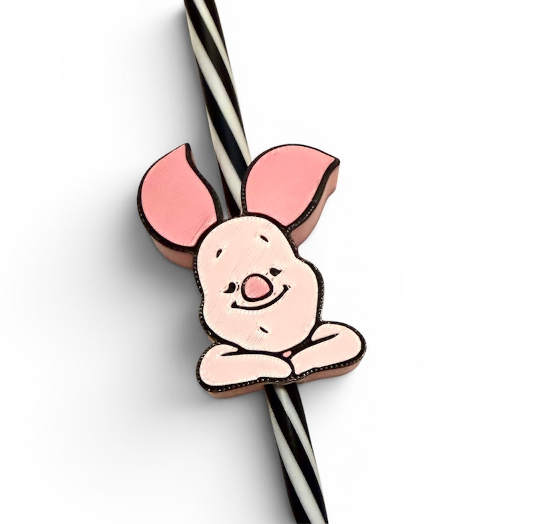 Pink Pig Character Inspired Straw Topper