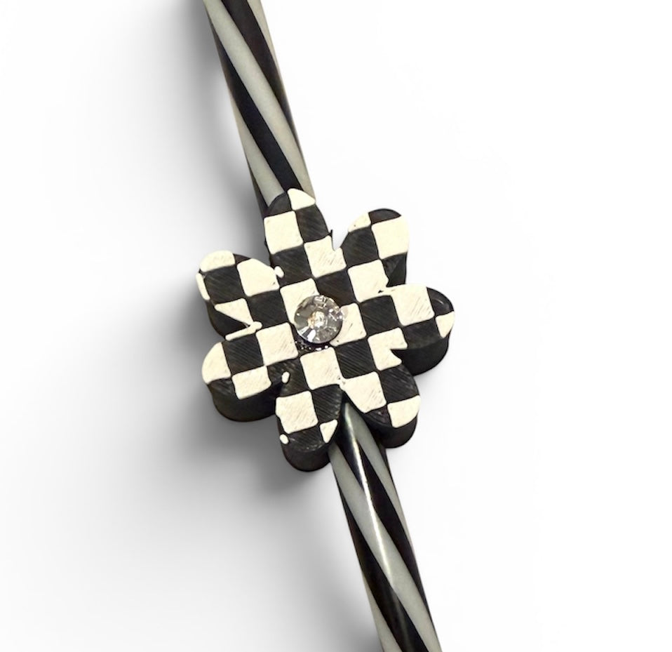 Checkered Flower Straw Topper