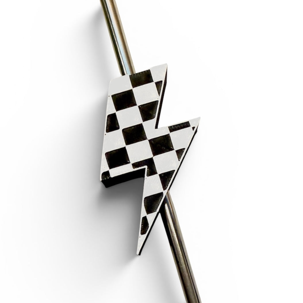 Checkered Lightning Bolt Straw Topper