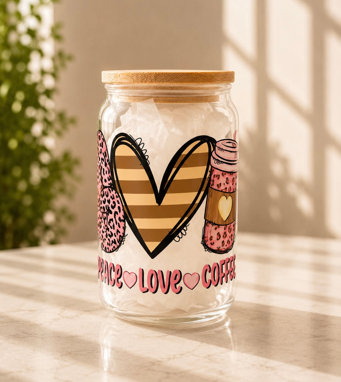 16 Oz. “Peace.Love.Coffee” Can Cup