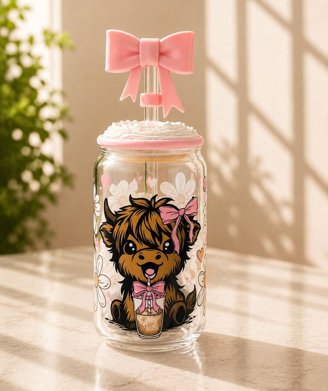 16 Oz. Iced Coffee Cow Can Cup (plus decorated lid & straw topper)