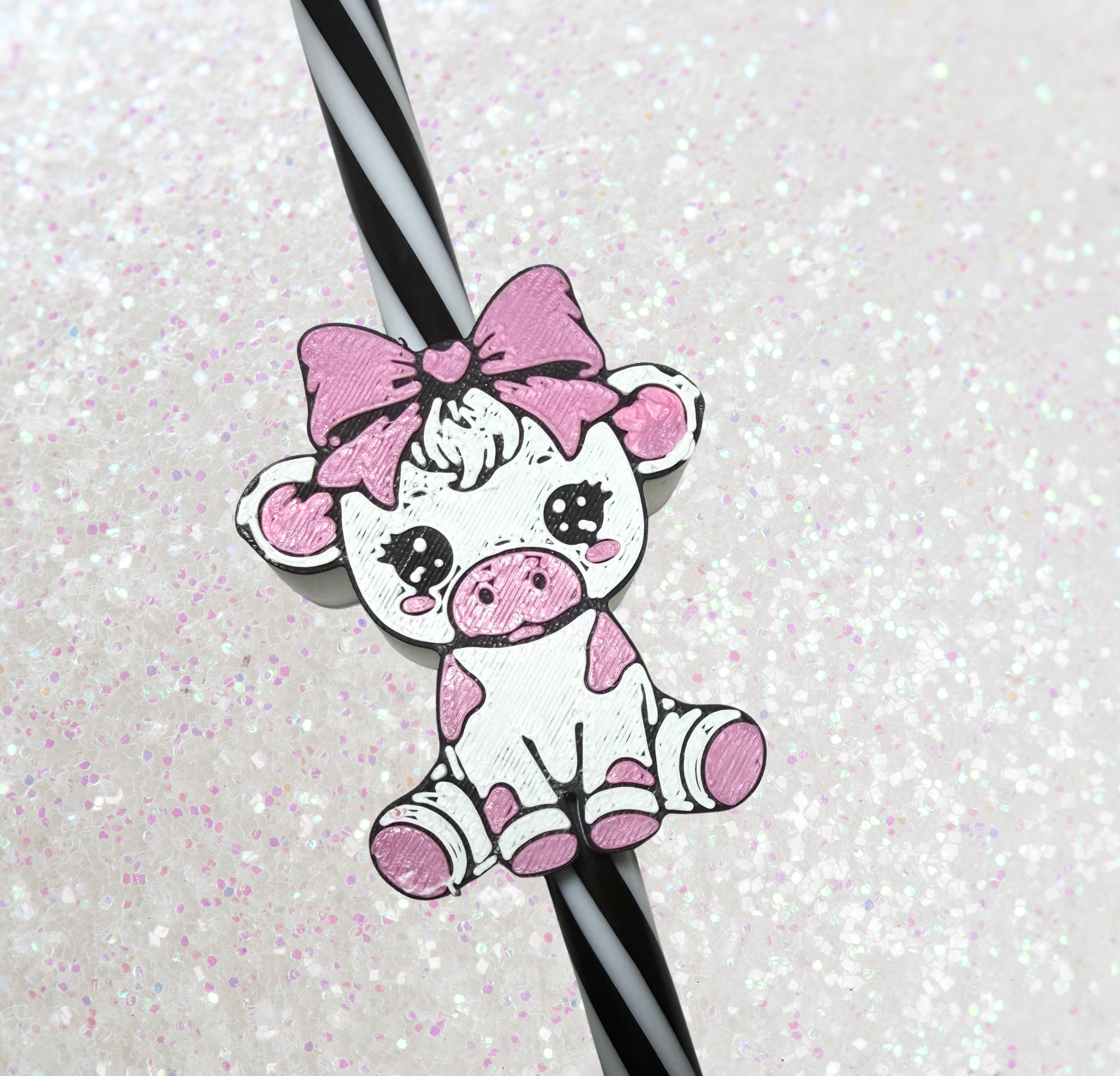 Pink Cow Bow Straw Topper